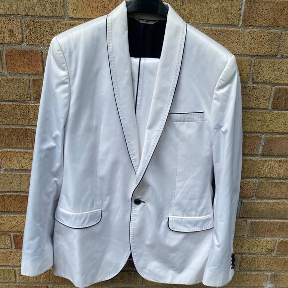 Dolce & Gabbana White Tuxedo Suit Jacket Wedding Suit & Pants Size 44R Size 36W - Picture 2 of 16